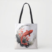 Rote Fisch-Tuschemalerei Tasche (Vorderseite)