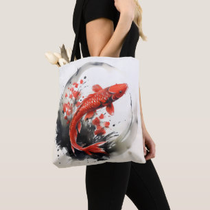 Rote Fisch-Tuschemalerei Tasche