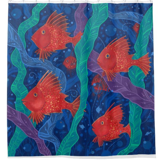 Rote Fische, Meerwassertiere Unterwasser Art Duschvorhang (Vorderseite)