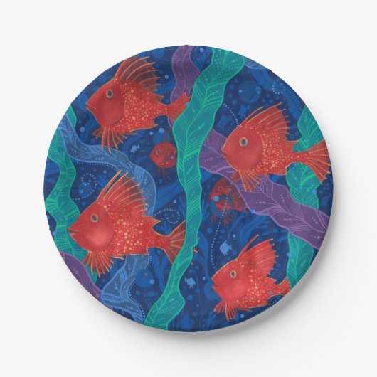 Rote Fische, Meerwassertiere Unterwasser Art Pappteller (Vorderseite)