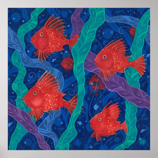 Rote Fische, Meerwassertiere Unterwasser Art Poster (Vorne)