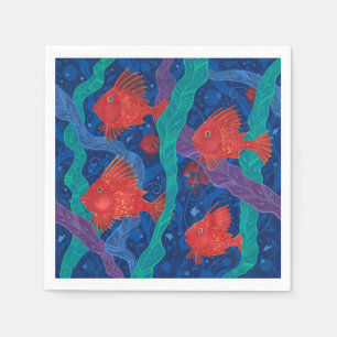 Rote Fische, Meerwassertiere Unterwasser Art Serviette
