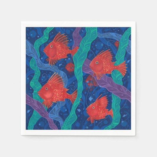 Rote Fische, Meerwassertiere Unterwasser Art Serviette (Vorderseite)