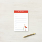 Rote Flamingo und Kalligraphie auf weißer Linie Post-it Klebezettel (Auf Schreibtisch)