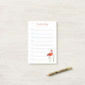 Rote Flamingo und Kalligraphie auf weißer Seite Post-it Klebezettel (Auf Schreibtisch)