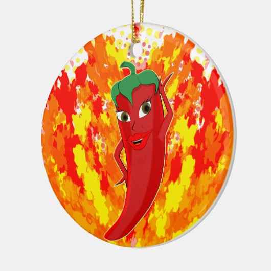 Rote Flammen mit Hot Pepper-Flammen Keramik Ornament (Links)
