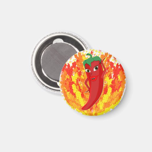 Rote Flammen mit Hot Pepper-Flammen Magnet (Vorderseite/Rückseite)