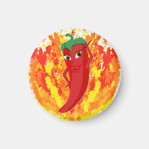 Rote Flammen mit Hot Pepper-Flammen Magnet