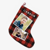 Rote Flanell-Foto-Collage Großer Weihnachtsstrumpf (Vorderansicht (hängend))