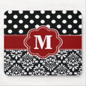 Rote Fleck-Damast-Monogramm-Mausunterlage Mousepad (Vorne)