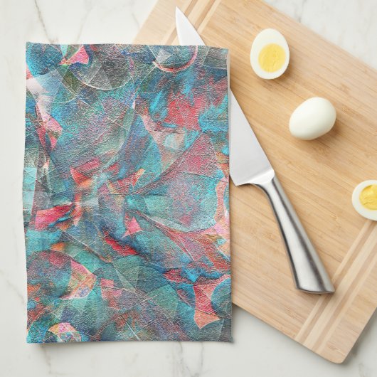 Rote Flecken mit Pfirsich und Zyanflecken an der s Geschirrtuch (Viertel Falte)