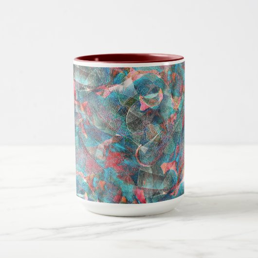 Rote Flecken mit Pfirsich und Zyanflecken an der s Tasse (Zentrum)