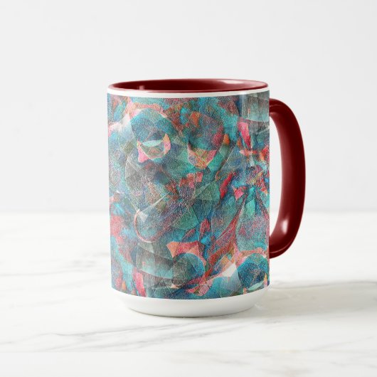 Rote Flecken mit Pfirsich und Zyanflecken an der s Tasse (VorderseiteRechts)