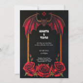 Rote Fledermaus und Rosen Gothic Hochzeits-Einladu Einladung (Vorderseite)