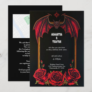 Rote Fledermaus und Rosen Gothic Hochzeits-Einladu Einladung