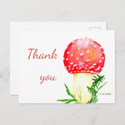 Rote Fliege agarisch, Pilz. Dankeschön Postkarte (Vorne/Hinten)