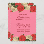 Rote Flora am rosa Geburtstag Einladung (Vorne/Hinten)