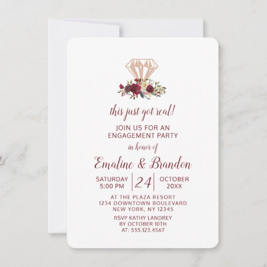 Rote Flora Diese gerade Got echte Engagement Party Einladung (Vorderseite)