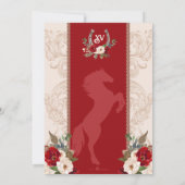 Rote Flora Elegante Barock Charro Quinceanera Einladung (Rückseite)