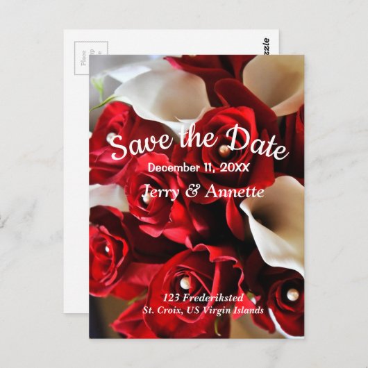 Rote Flora Elegante Blume Save the Date Hochzeit Postkarte (Vorne/Hinten)