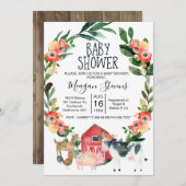 Rote Flora Farm Animals Kinderdusche Einladung (Vorne/Hinten)
