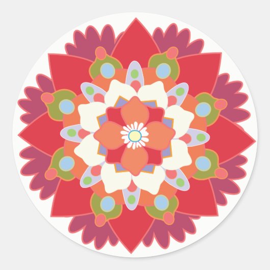Rote Flora Lotus Mandala Blume Sticker (Vorderseite)