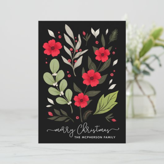 Rote Flora Moderne botanische Weihnachtskarte (Stehend Vorderseite)