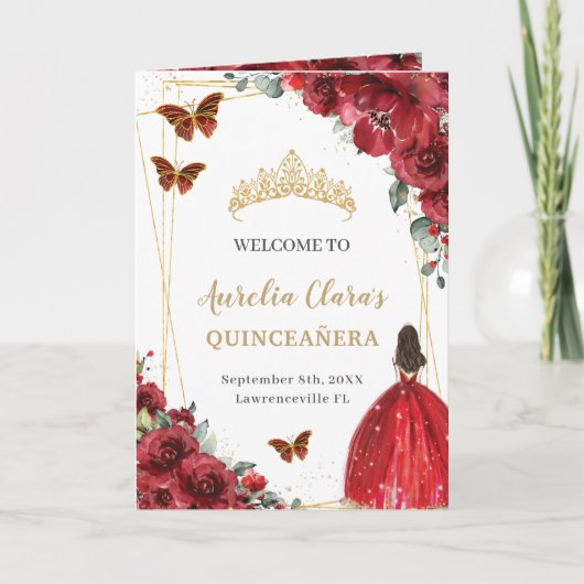 Rote Flora Quinceanera Princess Padrinos Events Programm (Vorderseite)