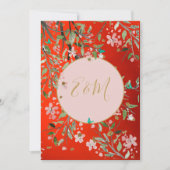 Rote Flora Rotes Elegantes Rosa Chinoiserie Hochze Einladung (Vorderseite)