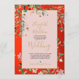 Rote Flora Rotes Elegantes Rosa Chinoiserie Hochze Einladung