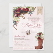 Rote Flora Rustikaler Charro Spanischer Quinceaner Einladung (Vorderseite)