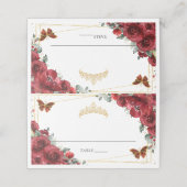 Rote Flora Schmetterlinge Quinceañera 16. Geburtst Platzkarte (Außenseite Aufgefaltet)