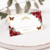 Rote Flora Schmetterlinge Quinceañera 16. Geburtst Platzkarte