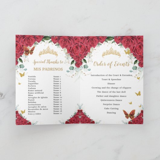 Rote Flora Schmetterlinge Quinceñera Orden der Ere Programm (Innenseite)
