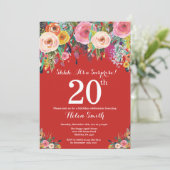 Rote Flora Überraschung 20. Geburtstag Einladung (Stehend Vorderseite)