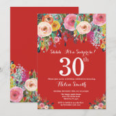 Rote Flora Überraschung 30. Geburtstag Einladung (Vorne/Hinten)