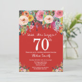 Rote Flora Überraschung 70. Geburtstag Einladung (Stehend Vorderseite)