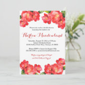 Rote Flora Wasserfarbe Bridal Dusche Einladung (Stehend Vorderseite)