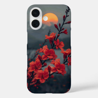 Rote Floral Mond Handyhülle | Elegante rote Blüten iPhone 16 Hülle
