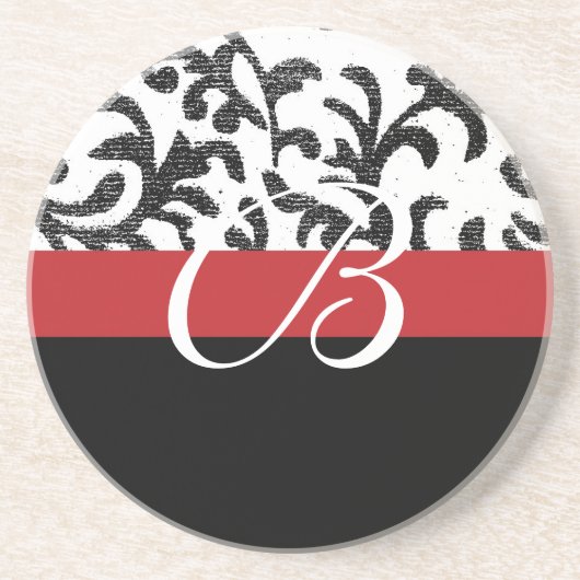 Rote Floral Monogramm Untersetzer (Vorne)