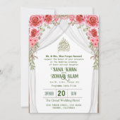 Rote Floral Nikah Islamische Hochzeitseinladung Einladung (Vorderseite)