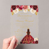 Rote Floral Princess Quinceañera Acryleinladungen (Insitu (Handheld))