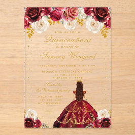 Rote Floral Princess Quinceañera Acryleinladungen