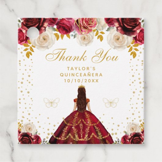 Rote Floral Princess Quinceañera Geschenkanhänger (Vorderseite)