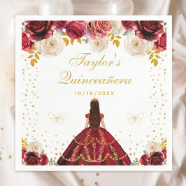 Rote Floral Princess Quinceañera Serviette