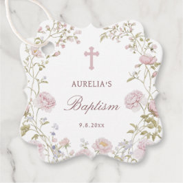 Röte Floral Rahmen Taufe Geschenkanhänger