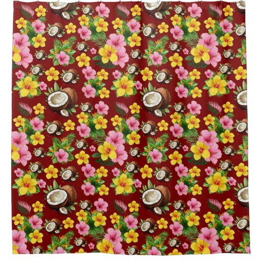 Rote Floral Tropical Duschvorhang (Vorderseite)