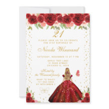 Rote Florale Blondhaarige Prinzessin Geburtstagsfe