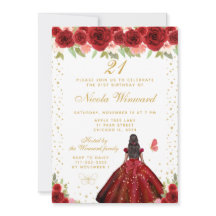 Rote Florale Dark Skin Prinzessin Geburtstagsfeier