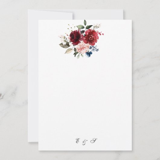 Rote, florale Elegant Rustikale Weiße Hochzeit Einladung (Rückseite)